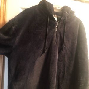 PINK VS Black Fuzzy Velvet Hooded Pullover